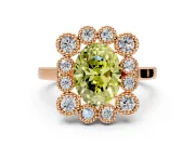 Cluster Halo Engagement Ring Setting for Fancy Yellow Oval Center with Milgrain Bezel Accents and Prong Head in Rose Gold