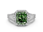Halo Engagement Ring Setting for Fancy Green Radiant Cut Center with Pave Split Shank and Prong Head in Platinum