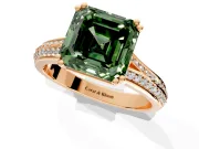 Solitaire Engagement Ring Setting for Fancy Green Asscher Cut Center with Pave Rail Split Shank and Prong Head in Rose Gold