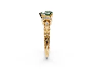 Solitaire Engagement Ring Setting for Fancy Green Heart-Shaped Center with Filigree Band and Prong Head in Yellow Gold