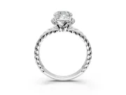 Halo Engagement Ring Setting for Cushion Cut Center with Rope Twist Split Shank and Prong Head in Sterling Silver