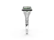 Halo Engagement Ring Setting for Fancy Green Princess Cut Center with Pave Split Shank and Prong Head in Platinum