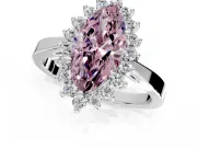 Starburst Halo Engagement Ring Setting for Fancy Pink Marquise Center with Flat Cathedral Band and Prong Head in White Gold