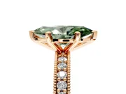 Milgrain Pave Engagement Ring Setting for Fancy Green Marquise Center with Accent Band and Prong Head in Rose Gold