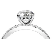 Solitaire Engagement Ring Setting for Oval Center with Fine Pave Band and Claw Prong Head in Sterling Silver