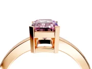 Solitaire Engagement Ring Setting for Fancy Pink Emerald Cut Center with Plain Band and Flat Tab Prong Head in Rose Gold