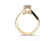 Solitaire Engagement Ring Setting for Emerald Cut Center with Widening Pave Band and Claw Prong Head in Yellow Gold