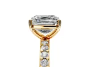 Solitaire Engagement Ring Setting for Asscher Cut Center with Round Cut Pave Band and Prong Head in Yellow Gold