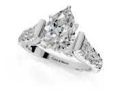Solitaire Engagement Ring Setting for Pear-Shaped Center with Pave Cathedral Shoulders and Prong Head in Platinum