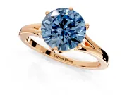 Solitaire Engagement Ring Setting for Fancy Blue Round Cut Center with Plain Split Shank and Prong Head in Rose Gold