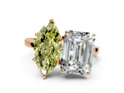 Fancy Yellow Marquise and Emerald Cut Lab-Grown Diamond Toi et Moi Engagement Ring with Prong-Set Stones in Rose Gold