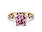 Solitaire Engagement Ring Setting for Fancy Pink Cushion Cut Center with Fine Pave Band and Claw Prong Head in Rose Gold