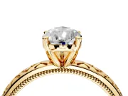 Solitaire Engagement Ring Setting for Pear-Shaped Center with Milgrain X Pattern Band and Prong Head in Yellow Gold