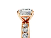 Solitaire Engagement Ring Setting for Princess Cut Center with Channel-Set Accents and Prong Head in Rose Gold