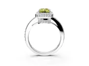 Halo Engagement Ring Setting for Fancy Yellow Emerald Cut Center with Metal-Rimmed Halo, Pave Band and Prong Head in Platinum