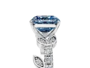Leaf Motif Engagement Ring Setting for Fancy Blue Asscher Cut Center with Pave Band and Prong Head in Sterling Silver
