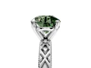 Solitaire Engagement Ring Setting for Fancy Green Round Cut Center with Milgrain X Pattern Band and Prong Head in White Gold