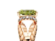Halo Engagement Ring Setting for Fancy Yellow Emerald Cut Center with Rope Twist Split Shank and Prong Head in Rose Gold