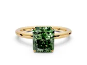 Low-Set Solitaire Engagement Ring Setting for Fancy Green Radiant Cut Center with Thin Plain Band and Prong Head in Yellow Gold