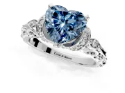 Solitaire Engagement Ring Setting for Fancy Blue Heart-Shaped Center with Filigree Band and Prong Head in Sterling Silver