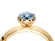 Solitaire Engagement Ring Setting for Fancy Blue Pear-Shaped Center with Wide Knife Ridge Band and Prong Head in Yellow Gold