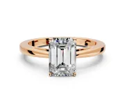 Solitaire Engagement Ring Setting for Emerald Cut Center with Open Cathedral Shoulders and Prong Head in Rose Gold