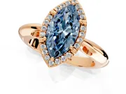 Halo Engagement Ring Setting for Fancy Blue Marquise Center with Tapered Plain Band and Prong Head in Rose Gold