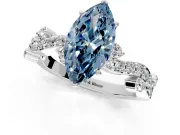 Solitaire Engagement Ring Setting for Fancy Blue Marquise Center with Bar-Station Pave Twist and Prong Head in Sterling Silver