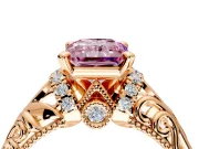 Solitaire Engagement Ring Setting for Fancy Pink Radiant Cut Center with Filigree Accent Basket and Prong Head in Rose Gold
