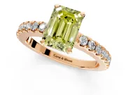 Solitaire Engagement Ring Setting for Fancy Yellow Emerald Cut Center with Single Row Accent Band and Prong Head in Rose Gold