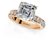 Solitaire Engagement Ring Setting for Asscher Cut Center with Channel-Set Accents and Prong Head in Rose Gold