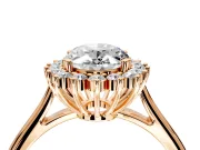 Starburst Halo Engagement Ring Setting for Oval Center with Thin Round-Wire Band and Prong Head in Rose Gold