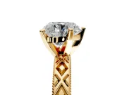 Solitaire Engagement Ring Setting for Heart-Shaped Center with Milgrain X Pattern Band and Prong Head in Yellow Gold