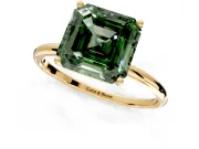 Solitaire Engagement Ring Setting for Fancy Green Asscher Cut Center with Straight Thin Band and Prong Head in Yellow Gold
