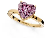 Hidden Halo Engagement Ring Setting for Fancy Pink Heart-Shaped Center with Wide Flat Plain Band and Prong Head in Yellow Gold