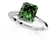 Solitaire Engagement Ring Setting for Fancy Green Radiant Cut Center with Narrow Cathedral Band and Prong Head in White Gold