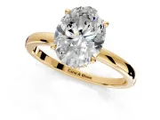 Hidden Halo Engagement Ring Setting for Oval Center with Plain Band and Tall Prong Head in Yellow Gold