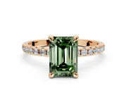 Solitaire Engagement Ring Setting for Fancy Green Emerald Cut Center with Fine Pave Narrow Band and Prong Head in Rose Gold
