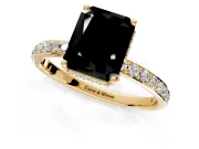 Hidden Halo Engagement Ring Setting for Fancy Black Radiant Cut Center with Pave Band and Prong Head in Yellow Gold
