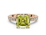 Solitaire Engagement Ring Setting for Fancy Yellow Asscher Cut Center with Single Row Accent Band and Prong Head in Rose Gold