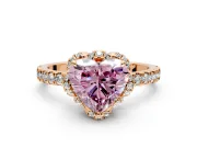Halo Engagement Ring Setting for Fancy Pink Heart-Shaped Center with Openwork Halo, Pave Band and Prong Head in Rose Gold