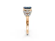 Leaf Cluster Engagement Ring Setting for Fancy Blue Emerald Cut Center with Marquise Accents and Prong Head in Rose Gold