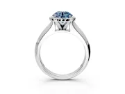 Halo Engagement Ring Setting for Fancy Blue Round Cut Center with Knife Ridge Cathedral Band and Prong Head in Sterling Silver