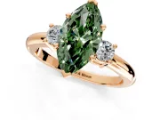 3 Stone Engagement Ring Setting for Fancy Green Marquise Center with Wide Plain Band and Prong Head in Rose Gold