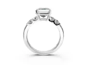 5 Stone Engagement Ring Setting for Asscher Cut Center with Plain Band and Prong Head in Sterling Silver