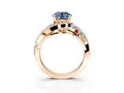 Halo Engagement Ring Setting for Fancy Blue Round Cut Center with Marquise and Pave Bypass Band and Prong Head in Rose Gold
