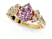 Cluster Engagement Ring Setting for Fancy Pink Pear-Shaped Center with Bezel Accent Clusters and Prong Head in Yellow Gold