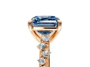 Solitaire Engagement Ring Setting for Fancy Blue Asscher Cut Center with Trailing Leaf Accent Band and Prong Head in Rose Gold