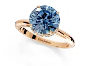 Hidden Halo Engagement Ring Setting for Fancy Blue Round Cut Center with Plain Rounded Band and Prong Head in Rose Gold