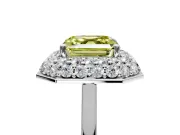 Halo Engagement Ring Setting for Fancy Yellow Asscher Cut Center with Plain Tapered Band and Prong Head in Platinum